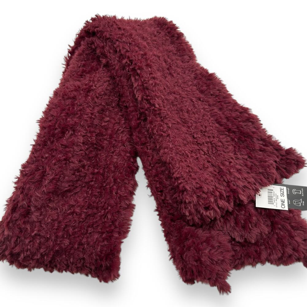 NEW INC International Concepts Red Fluffy Faux Fur Scarf Maroon Burgundy  Macy - Picture 4 of 16